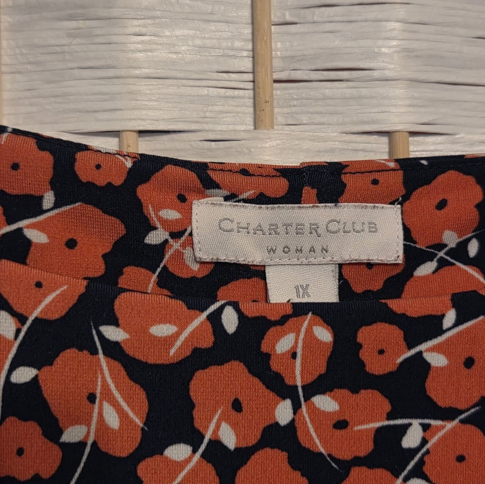 Floral Print Women's Dress Charter Club 1X Navy and Poppy - Picture 2 of 3